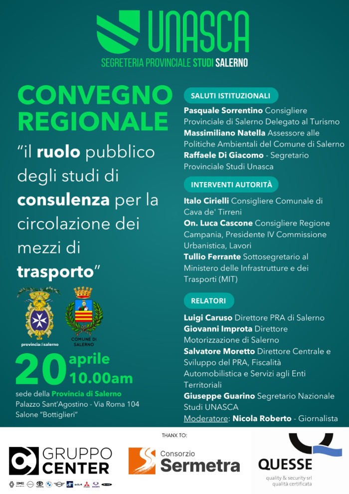 Convegno Regionale UNASCA Studi – Salerno 20 aprile 2024 ore 10